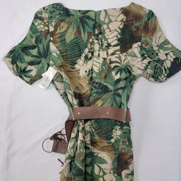 NEW Carrie Hutton Short Sleeve Linen Dress Size 8 Brown Green Tropical Floral - Picture 5 of 8